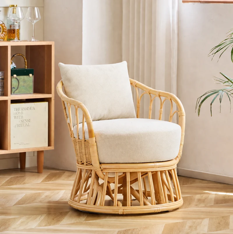 PALOPO - Fauteuil en rotin naturel et tissu beige