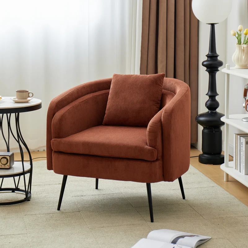DUKE - Fauteuil de salon en métal et velours côtelé terracotta