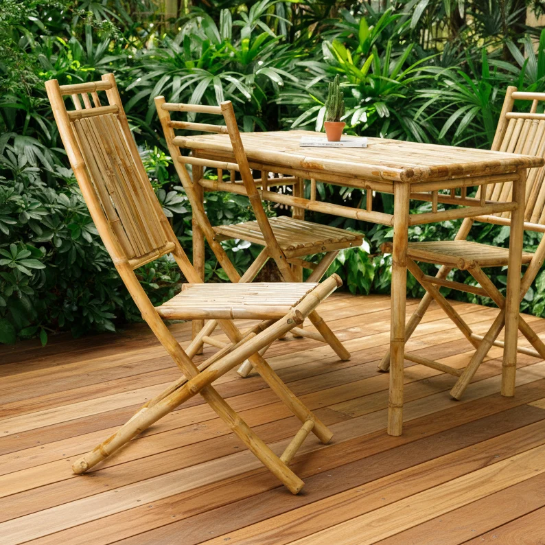 MEDAN - Lot de 2 chaises de jardin en bambou massif