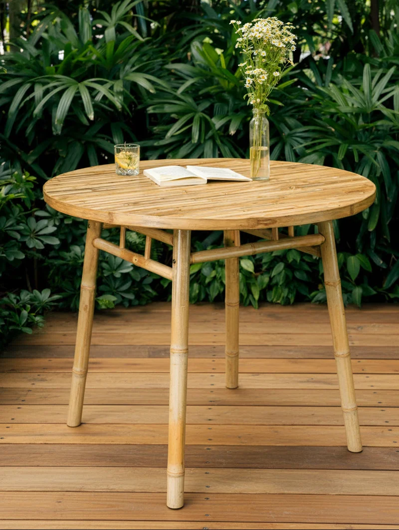 IPOH - Table de jardin ronde 4 personnes en bambou massif D90