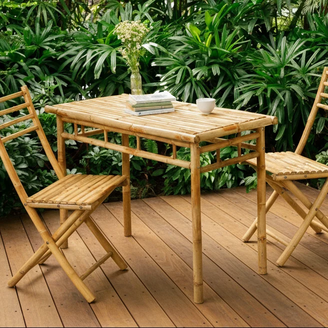 BARU - Table de jardin rectangulaire 4 personnes en bambou massif L110