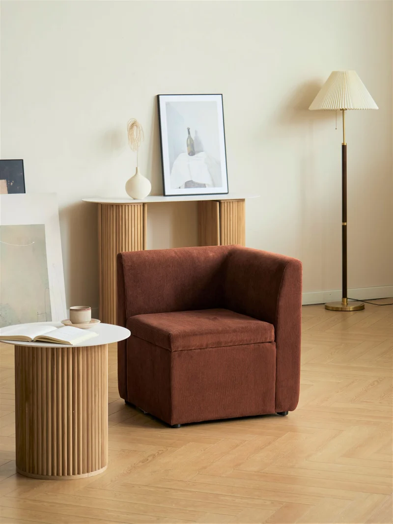 VARDE - Canapé d'angle modulable 1 personne en velours côtelé terracotta