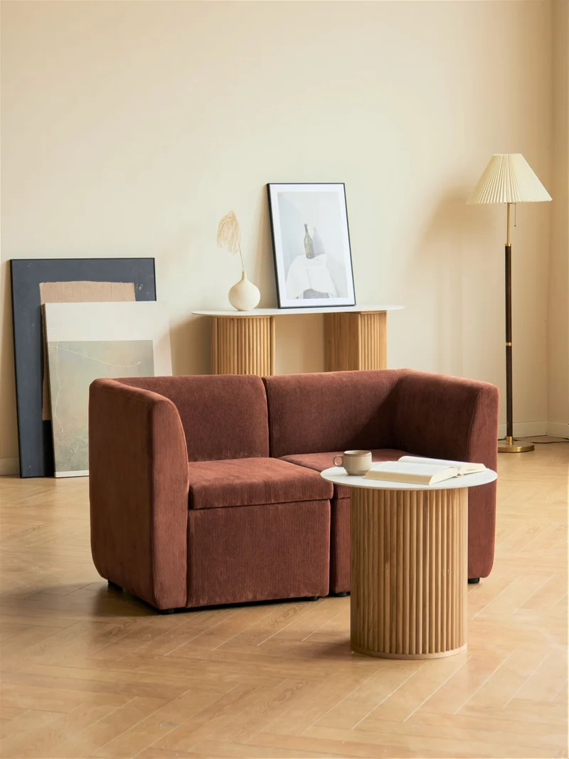 VARDE - Canapé modulable 2 personnes en velours côtelé terracotta