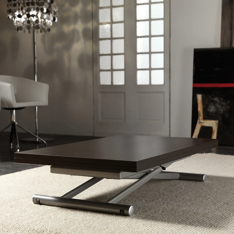 Fierm - Tavolo saliscendi moderno struttura in alluminio piano colore wengè cm 110x70/140x25/75h