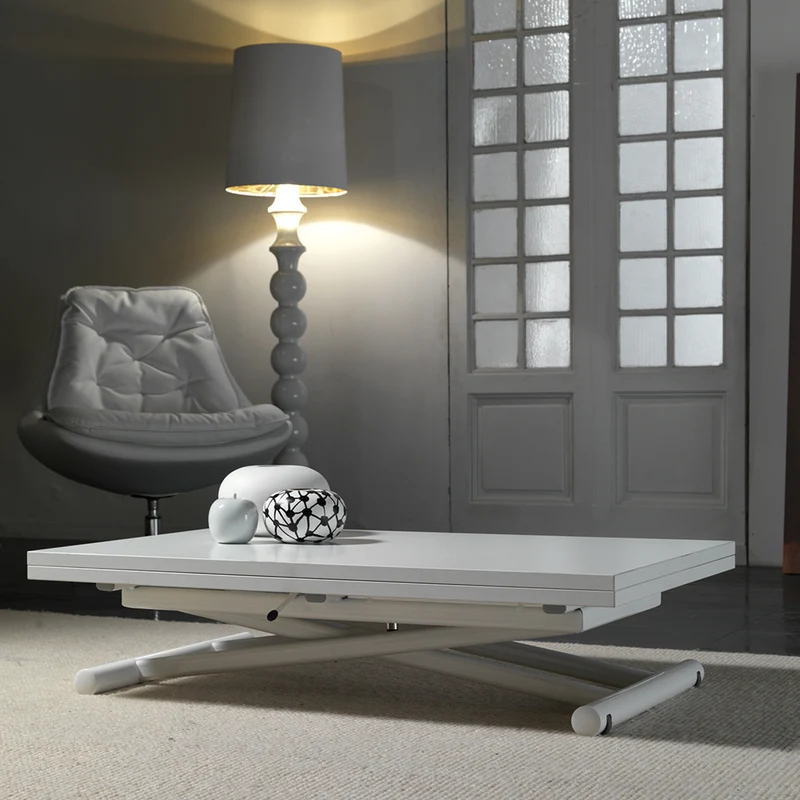 Fierm - Tavolino up down trasformabile piano in legno e gambe in metallo bianco cm 110x70/140x25/75h