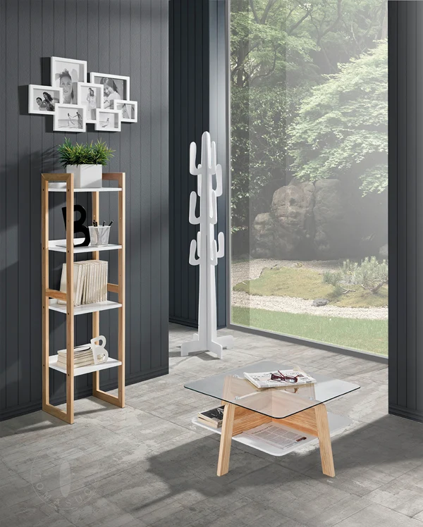 Appendiabiti moderno modello cactus in legno colore bianco cm 42x42x160h