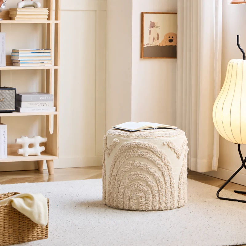 IZMIR - Pouf en tissu a motifs beige