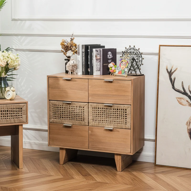 MALAGA - Commode 3 tiroirs en bois et corde naturelle