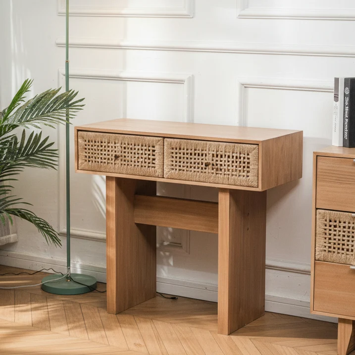 LIMEIRA - Console 2 tiroirs en bois et corde naturelle