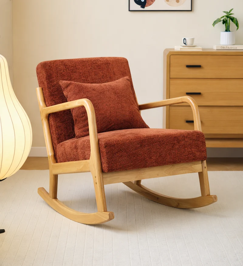 DIANA - Rocking chair en bois massif et tissu terracotta