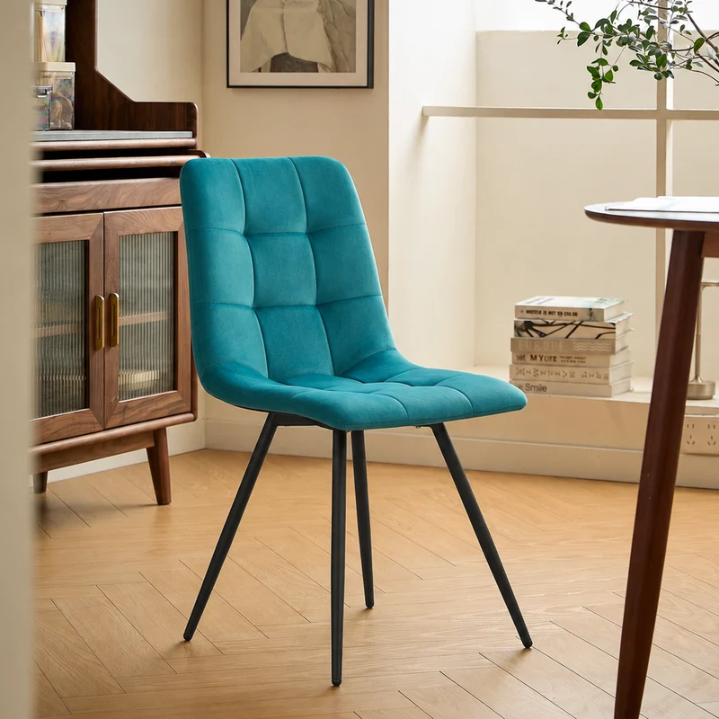 BJORN - Lot de 2 chaises en métal et velours bleu canard