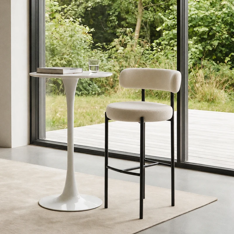 LARS - Lot de 2 tabourets de bar en métal et velours beige