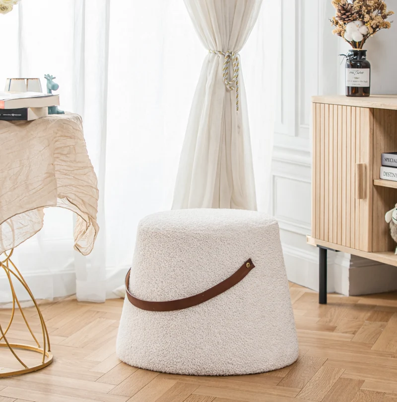 FUJI - Pouf en bouclettes blanc avec corde
