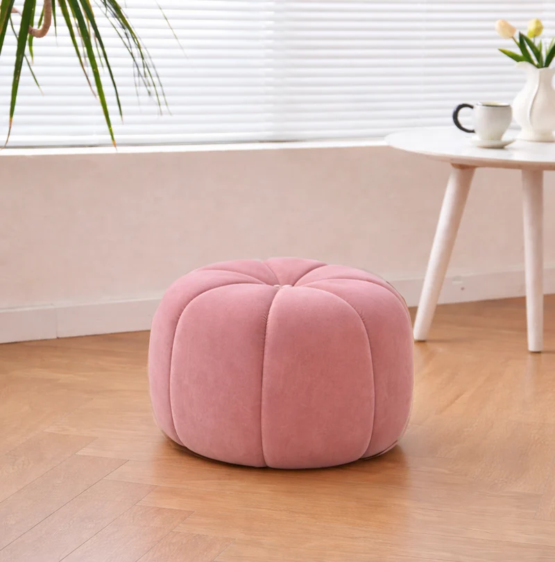FJORD - Pouf en velours rose avec rayures