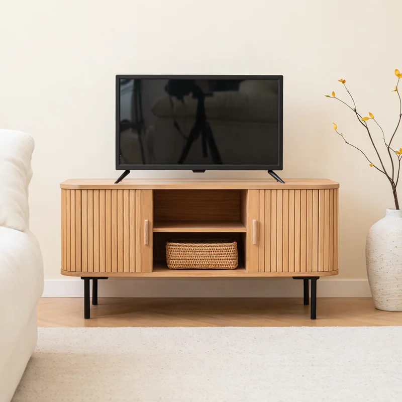 TAITO - Meuble TV 2 portes en bois et metal
