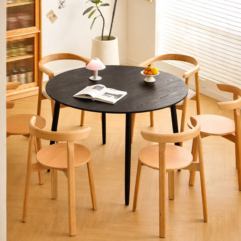 TRADITION - Table à manger ronde 6 personnes en pin massif D120 noir