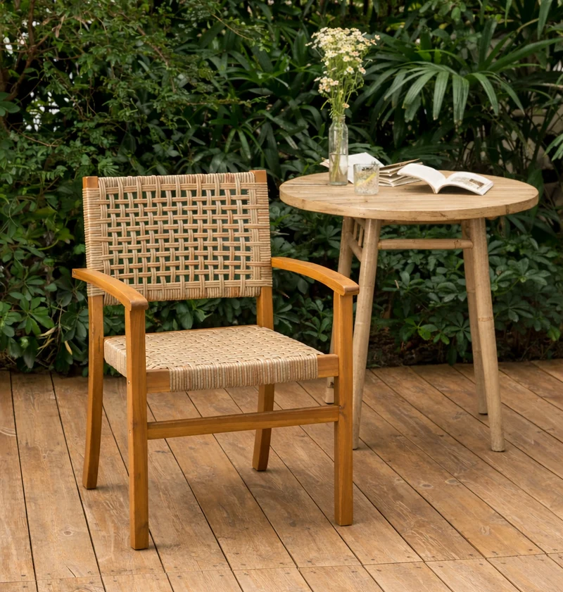 MACEIO - Lot de 2 chaises de jardin en acacia et corde