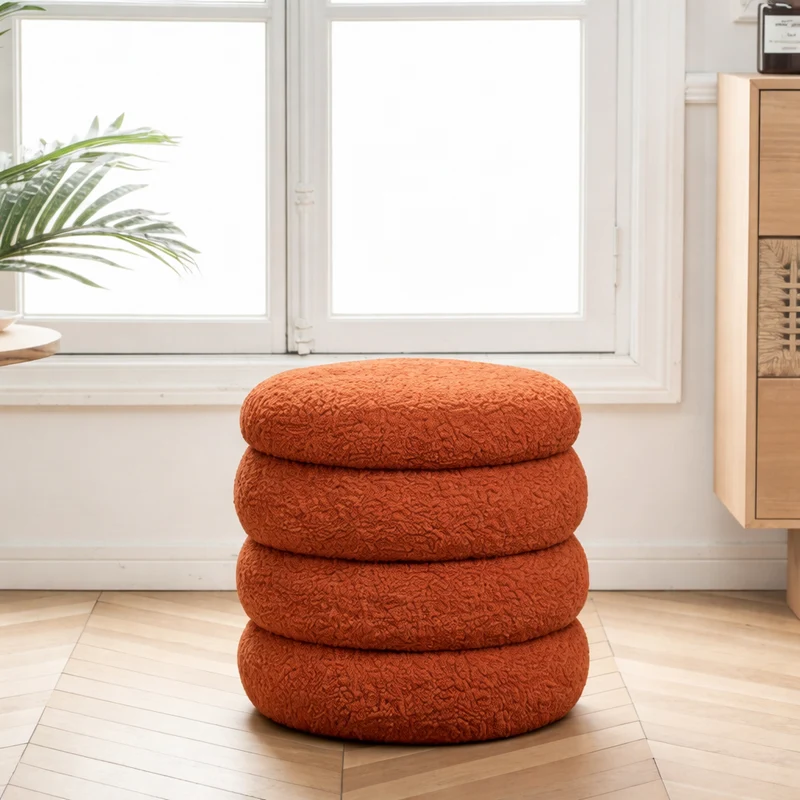 FLOKKE - Pouf en bouclettes terracotta style scandinave