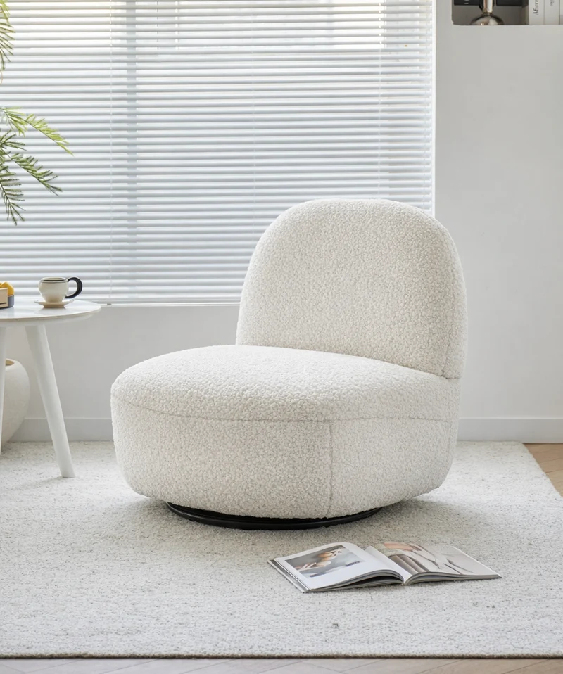 KAMPALA - Fauteuil de salon pivotant swivel en bouclettes blanches