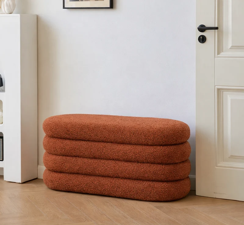UPPSALA - Banc avec rangement en bouclettes terracotta