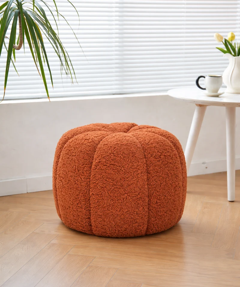 FJORD - Pouf en bouclettes terracotta avec rayures