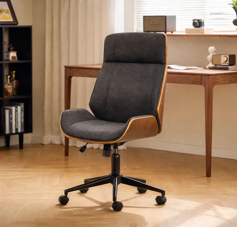 VICTORIA - Chaise de bureau en bois et suèdine noir
