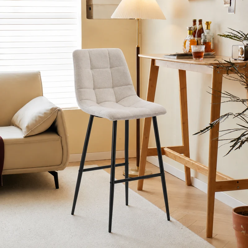 BJORN - Lot de 2 tabourets de bar en métal et tissu beige