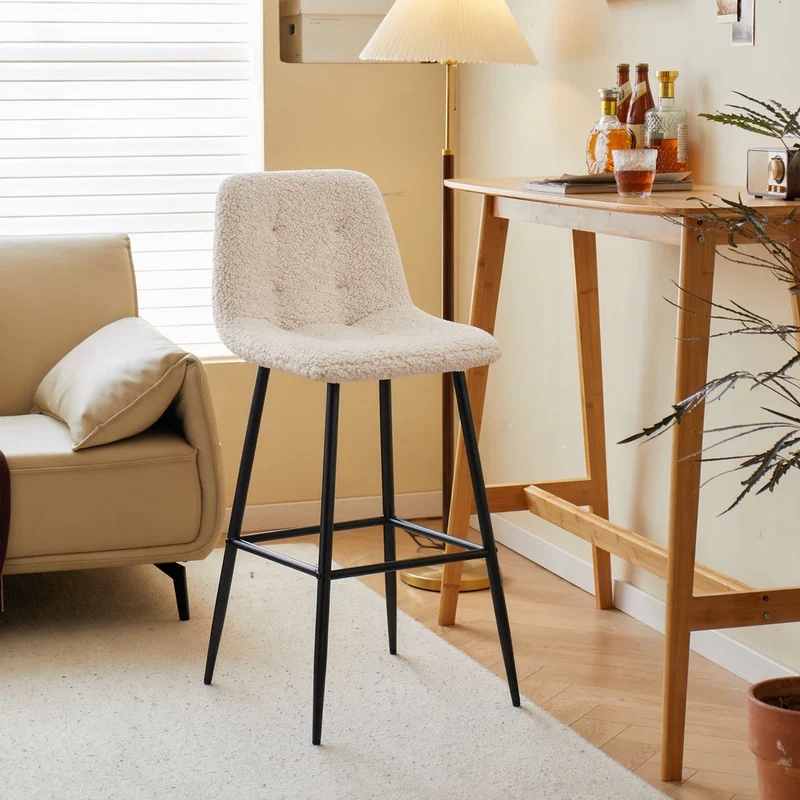 BJORN - Lot de 2 tabourets de bar en métal et bouclettes blanches