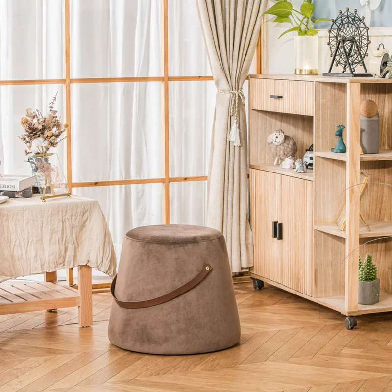 FUJI - Pouf en velours marron avec corde