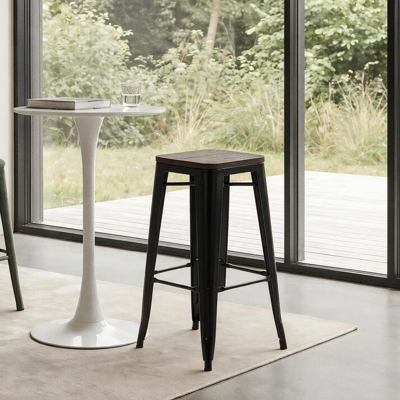 NASH - Lot de 4 tabourets de bar en métal et bois noir