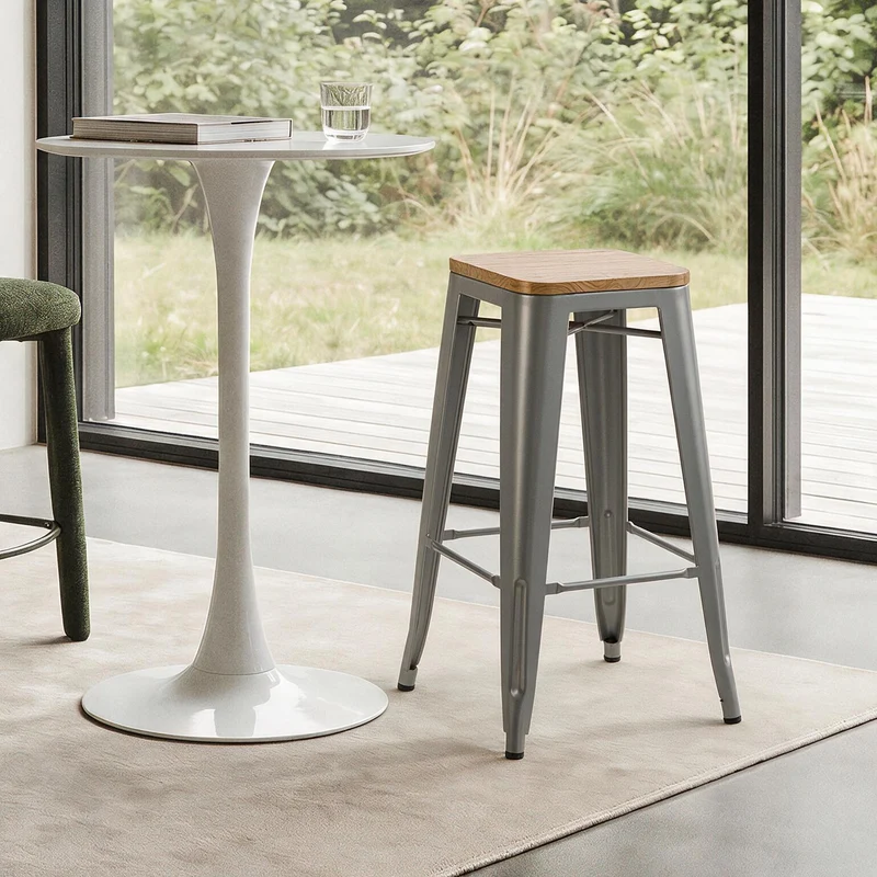 NASH - Lot de 4 tabourets de bar en métal et bois gris