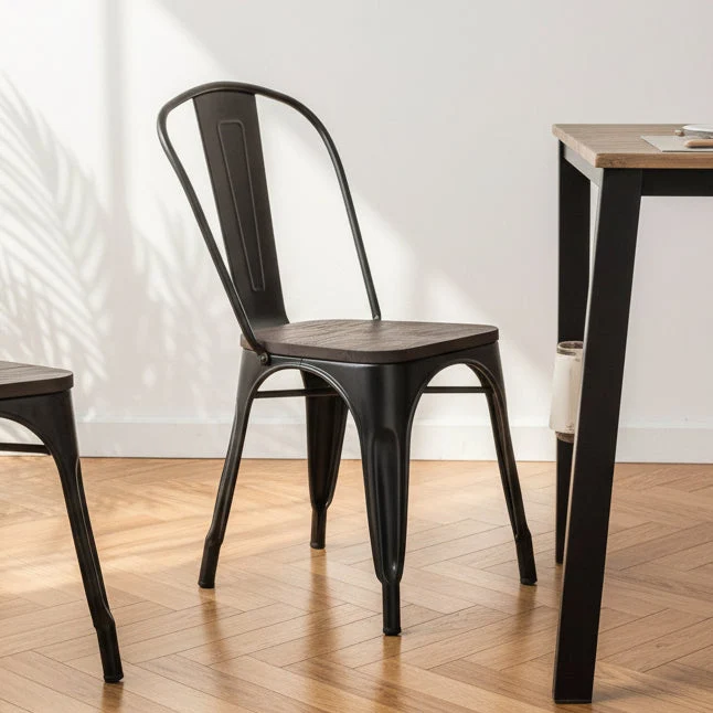 NASH - Lot de 4 chaises industrielles en métal et bois noir