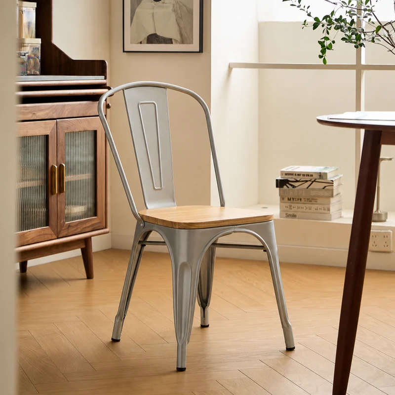NASH - Lot de 4 chaises industrielles en métal et bois gris