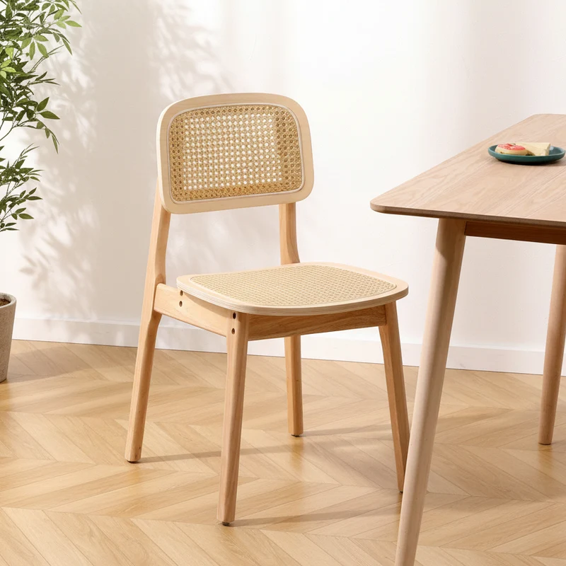 BAIA - Lot de 2 chaises en bois massif et rotin naturel