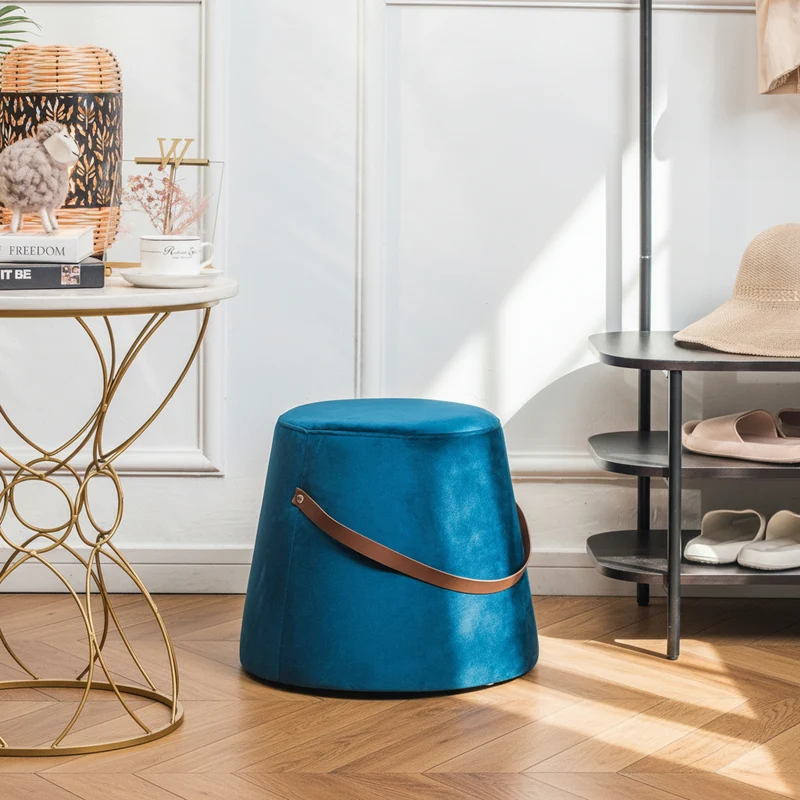 FUJI - Pouf en velours bleu avec corde