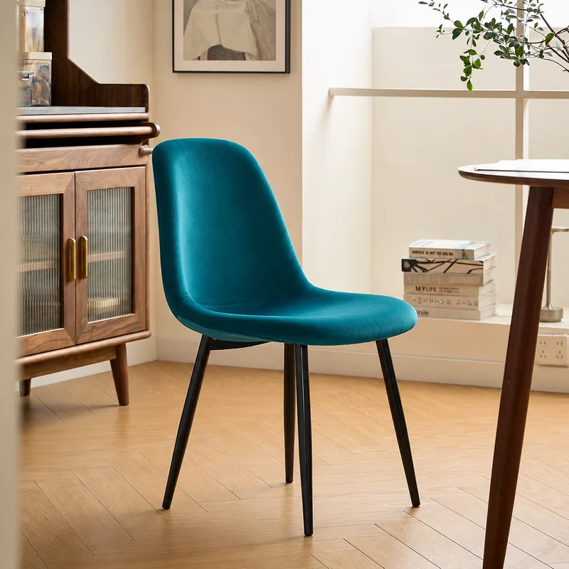 COPENHAGEN - Lot de 4 chaises en métal et velours bleu canard