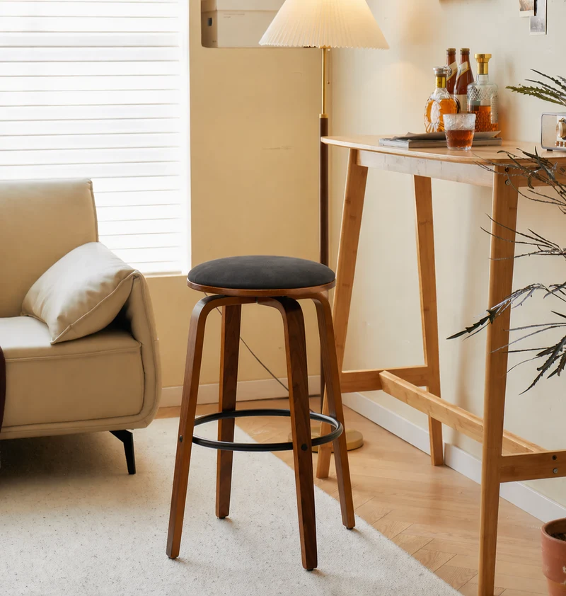 MORENO - Lot de 2 tabourets de bar en bois et suèdine noir