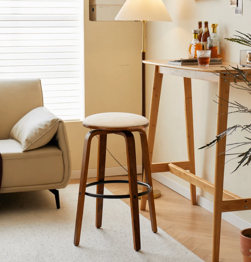 MORENO - Lot de 2 tabourets de bar en bois et velours beige