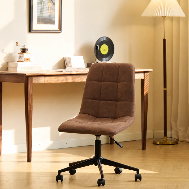 BJORN - Chaise de bureau capitonnée réglable en suèdine marron