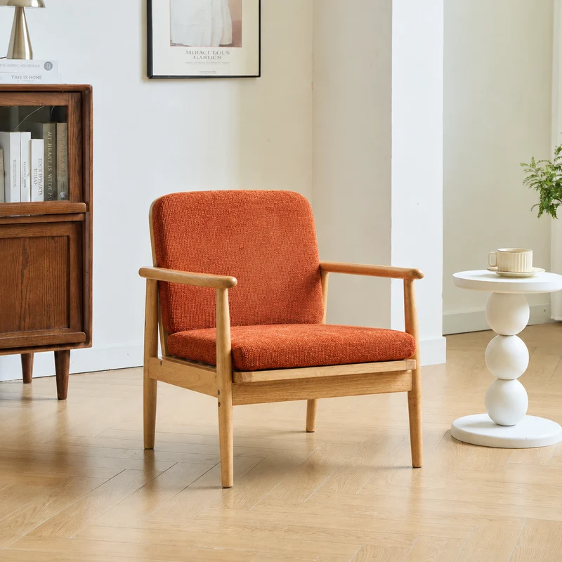 SURABAYA - Fauteuil de salon en bois massif et tissu terracotta