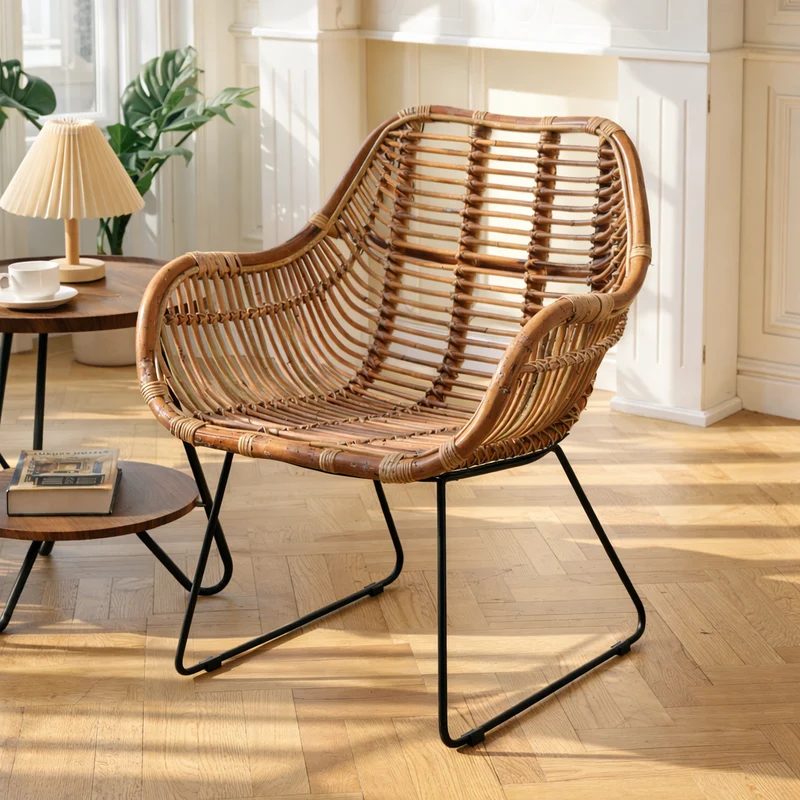 JAIPUR - Lot de 2 fauteuils en métal et rotin naturel