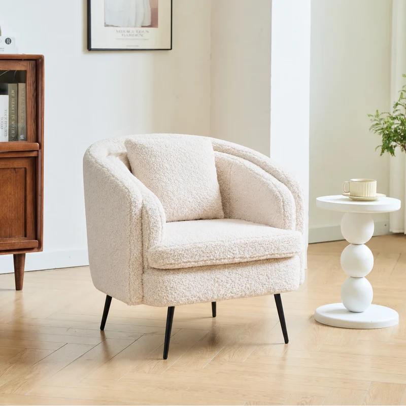 DUKE - Fauteuil de salon en métal et bouclettes blanches