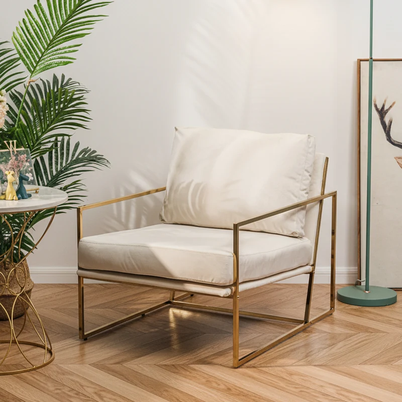 VIBORG - Fauteuil de salon en métal et velours beige