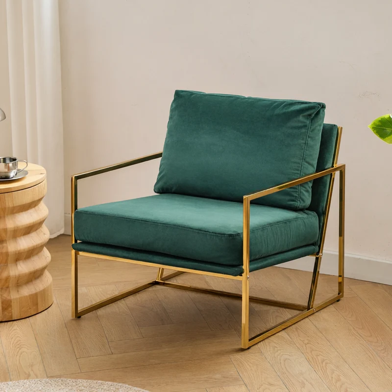 VIBORG - Fauteuil de salon en métal et velours vert