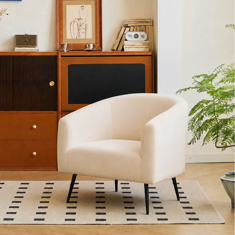 KIRUNA - Fauteuil de salon en métal et velours beige