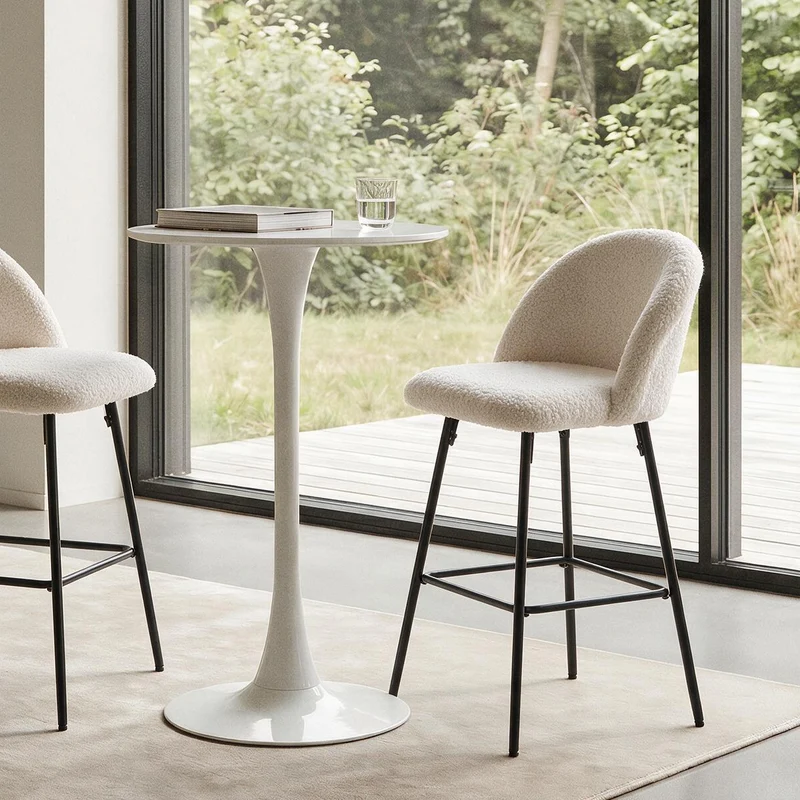 NILSSON - Lot de 2 tabourets de bar en métal et bouclettes blanches