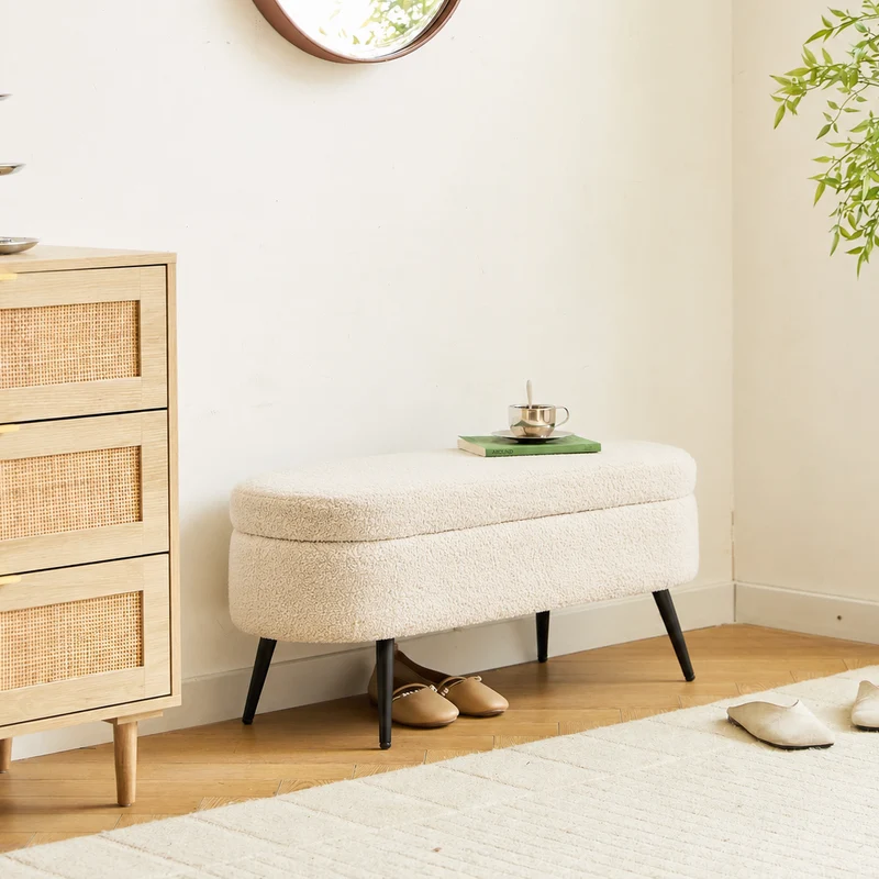 STOCKHOLM - Banc en métal et bouclettes blanches