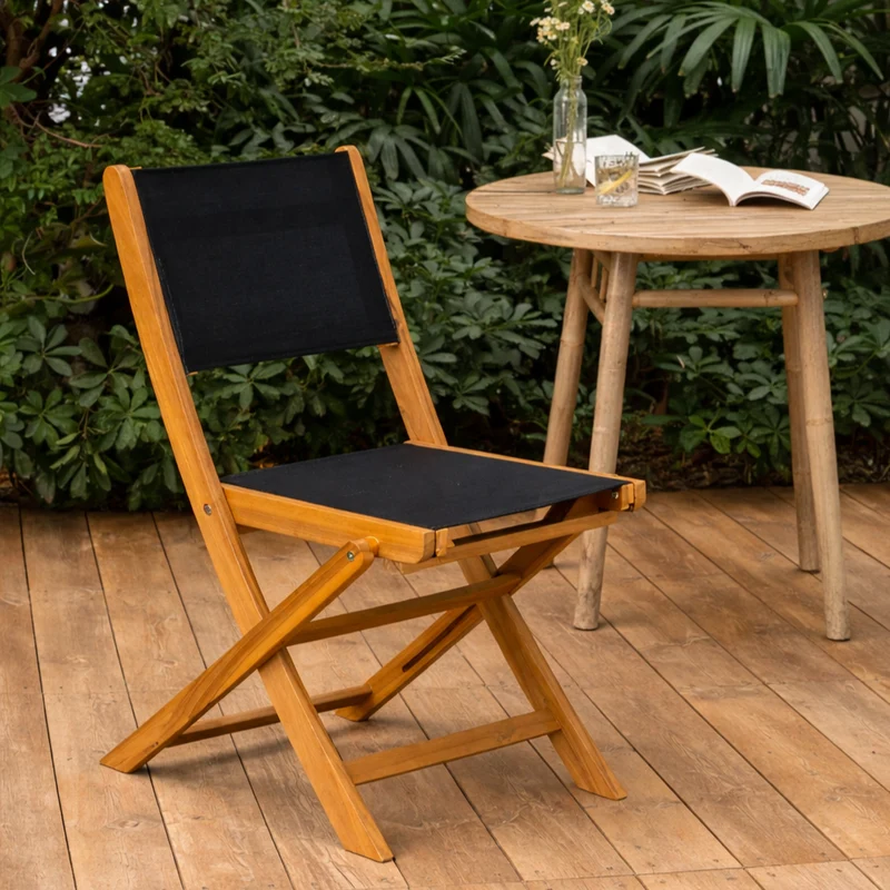 CURITIBA - Lot de 2 chaises de jardin en acacia et textilene