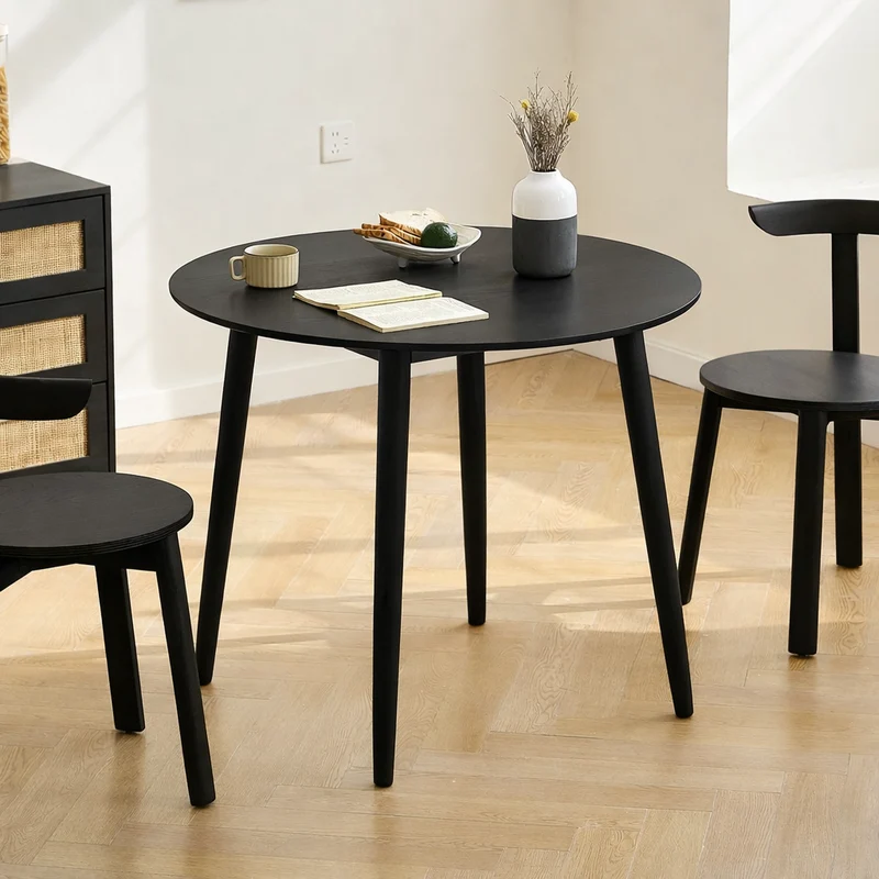 TRADITION - Table à manger ronde 4 personnes en pin massif D90 coloris noir