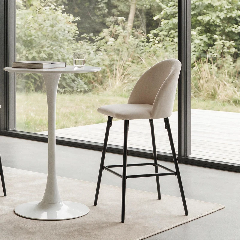 NILSSON - Lot de 2 tabourets de bar en métal et velours beige